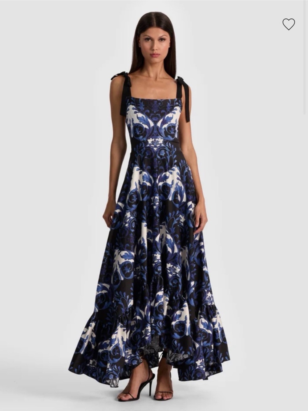Alice + Olivia Navy and White Floral Tie-Shoulder Maxi Dress